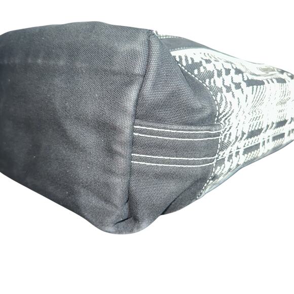 Lands’ End Large Canvas Tote Bag Black White Plaid Houndstooth Shoulder Carryall - Picture 7 of 15